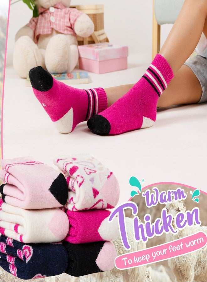 Eyean Kids Merino Wool Socks Boys Girls Thermal Winter Hiking Warm Thick Boot Cozy Toddler Crew Socks 6 Pairs (4-7 Years, Heart Stripe) - Image 2
